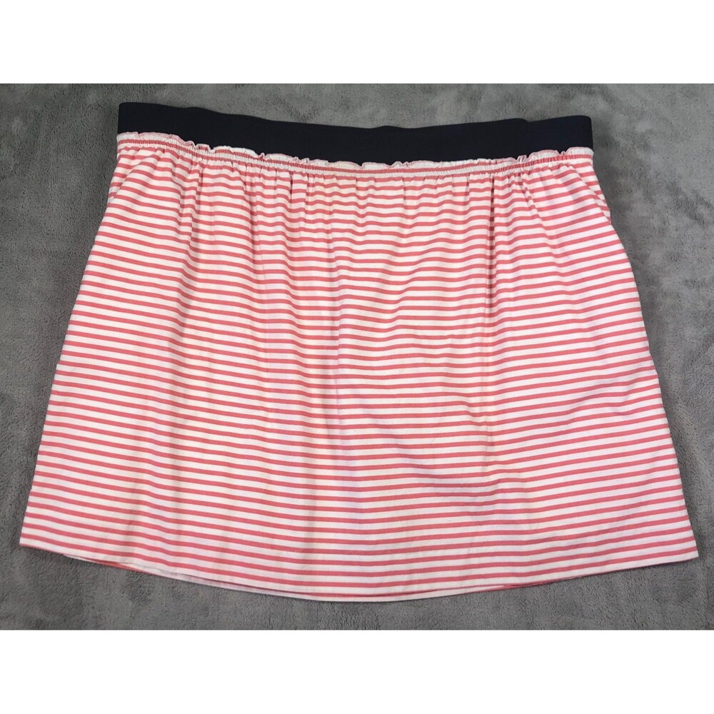 J Crew Skirt Womens Size10 Red White Striped Blue Elastic Waist Pockets USA